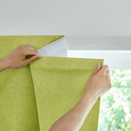 Jilron Selbstklebender Verdunklungsvorhänge, 100% Lichtundurchlässig,Ohne Bohren, Einfache Installation, Thermovorhang, Blackout Curtain (Apfelgrün-H182 x B87 cm) 1er-Pack