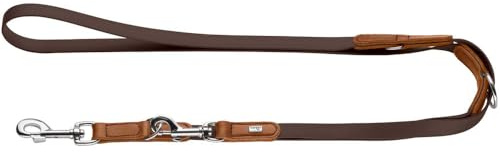 HUNTER verstellbare Hundeführleine WOLMAR – BioThane® & Leder, 3-Fach verstellbar, robust & pflegeleicht, handgefertigt in Deutschland, Farbe: Schokobraun/Cognac, Größe: 16/200