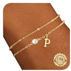 Maynor Armband Damen mit Buchstaben 5A Zirkonia Anhänger,Initialen A-Z 18K Vergoldet Armbänder, Personalisierte Namensarmband Schmuck Geschenk Frauen Mädchen Frau Mama