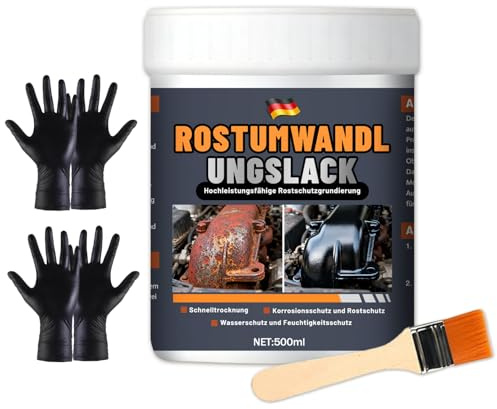 SFNN 2-in-1 Rostumwandler & Metall Grundierung, Schwarz Metallschutzlack mit Pinsel & 2 Paar Handschuhen, Rostschutz Farbe für Metall, Auto Rostentferner & Versiegelung, Hitzebeständig (500ml)