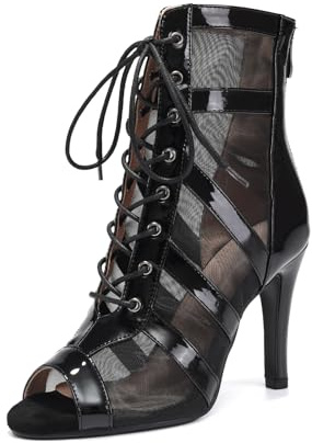ZYXWVU Stivali da Ballo Latino Donna Americano Punta Aperta | Stivali da Ballo Salsa Bachata Tango Tacco 9.5cm Suola in Gomma