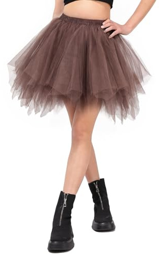 Kefiyis Jupe en tulle pour femme - Tutu court des années 50 - Rockabilly - Ballet - Halloween - Carnaval - Cosplay - Costume de danse, marron, taille unique
