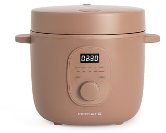 CREATE Rice Cooker Studio Elektrischer Reiskocher, 2 l, Mokka, programmierbar bis zu 24 Stunden, bereitet Kuchen, Eintöpfe oder Suppen, Warmhaltefunktion, 400 W