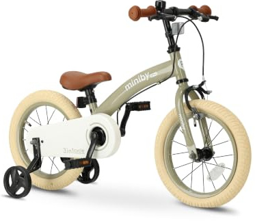 QPLAY Kinderfahrrad 14 Zoll | 3 in 1 Laufrad | Mit Verstellbarem Sattel und Lenker | Kinder Fahrrad für Jungen und Mädchen im Alter von 3 bis 6 Jahre | Olive