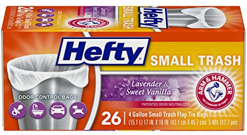 Hefty Flap Tie Small Trash Bags - Lavender & Sweet Vanilla, 4 Gallon, 26 Count (Pack of 1)