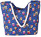 AiSi Canvas Strandtasche Schultertasche Umhängetasche Shopper Einkaufstasche, mit Reißverschluss, Eule Muster blau
