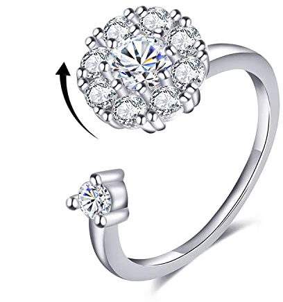 Bling Toman Fidget Rings for Anxiety, Silver Plated Pure Copper Ring for Women, Discreet Stress Relief & Strength Gifts for Mom Sister Wife Friends Grandma Therapy Jewelry Presents