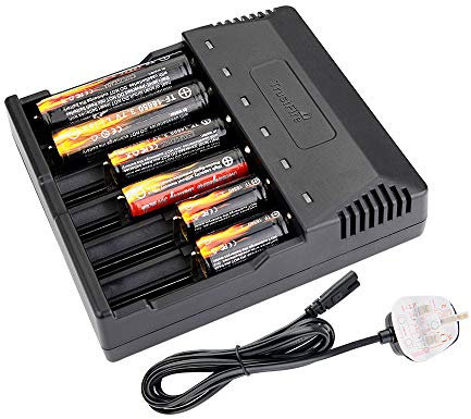 TrustFire 18650 Smart Battery Charger Universal Intelligent 6 Slot Charger Fast Charging for Rechargeable Li-ion Lithium 3.7V 18650 18500 18350 17670 16340 14650 14500 10440 Ni-Mh 1.2V AA AAA UK Plug