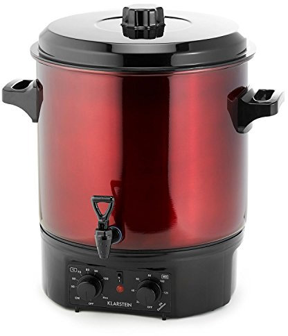 Klarstein Biggie - Stérilisateur électrique, Cuve à stériliser, Faitout, Marmite à vin chaud, 27 L, 2000 W, Température réglable, Minuterie jusqu’à 120 minutes, poignée isolantes, rouge