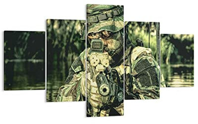Mehrteilige Bilder auf Leinwand Soldat Gewehr Leinwandbild 125x70cm Wandbilder Dekoration Wohnzimmer Schlafzimmer Set 5 teilige Klein Wanddeko Bild Wand Kunstdruck Art Wall Decor Canvas EA125x70-3945