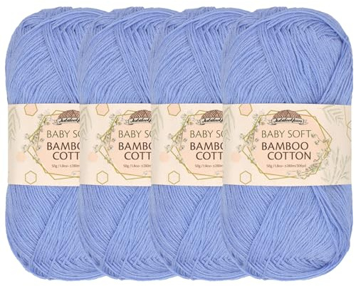 JubileeYarn Baby Soft Bamboo Cotton Yarn - 50g/Skein - Glacier Blue - 4 Skeins