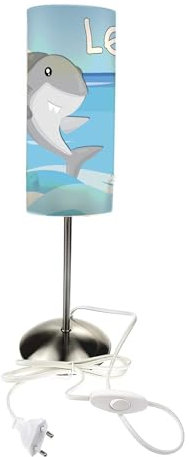 CreaDesign TI-1126 Hai Nachttischlampe Kinderzimmer mit Namen, Kinder Tischlampe/Schlummerlicht mit Schalter für Steckdose, E14, 38 cm hoch