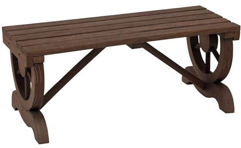 Outsunny 2-Person Wooden Garden Bench, Outdoor Wagon Wheel Porch Bench for Backyard Garden, Support 550 LBS, Rustic Country Style Patio Furniture, Brown