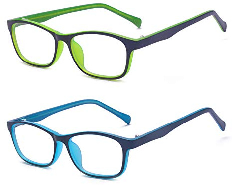 Outray 2 Pack Kids Anti Blue Light Glasses Classic Rectangle Eyewear Anti Harmful Blue Light/UV400 | Anti Glare (Blue+Green, 47)