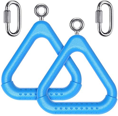 Dolibest Turnringe, 2er Dreieck Schaukelringe Trapezring Kunststoff Fitness Gymnastik Ringe Kletterringe mit Silber Karabiner for Outdoor Spielplatz Hindernisparcours Spielset Klettergerüst, Blau