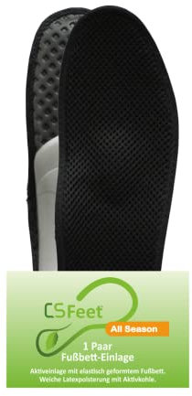 MADE IN GERMANY All Season Frisch & Aktiv Fußbett-Einlage Gr. 39 - Aktiveinlage mit elastisch geformtem Fußbett. Weiche Latexpolsterung mit Aktivkohle.