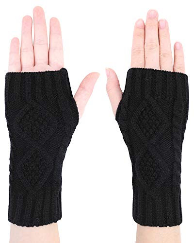 Handwärmer Fingerlose Armwärmer Gestrickt Handschuhe Halbfinger Winterhandschuhe Handgelenk Arm Pulswärmer Fäustlinge Handgelenkwärmer Rhombus Muster Armstulpen Strickhandschuhe für Damen Mädchen
