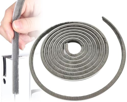 Zugluftstopper, Bürstendichtungsstreifen, Wetterstreifen, 6 mm x 12 mm, Grau, 5 m
