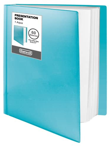 Dunwell Classeur avec pochettes en plastique 60 pochettes – Livre de présentation 21,6 x 27,9 cm (Aqua) Affichage 120 pages, porte-documents avec protecteurs de feuilles de 21,6 x 27,9 cm pour