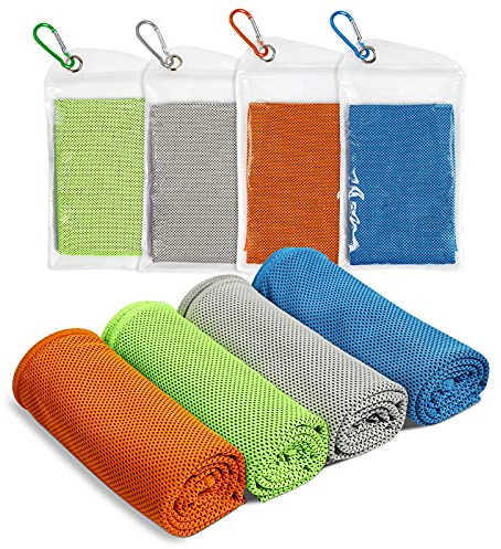 Youley Kühlhandtuch 4 Stück Kühlendes Handtuch Kühltuch 30 x 100 cm Mikrofaser Sporthandtuch Fitness Handtuch Cooling Towel für Camping Wandern Yoga Golf Reisen Indoor Outdoor Männer Frauen