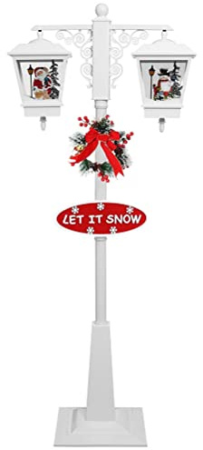 Bakaji Helle Weihnachtslaterne 2 Laternen mit 38 Lichtern 2 Weihnachtsszenen Schnee in Bewegung und 25 Weihnachtsmusik mit Dekoration Girlande und Schriftzug Höhe 188 cm (weiß)