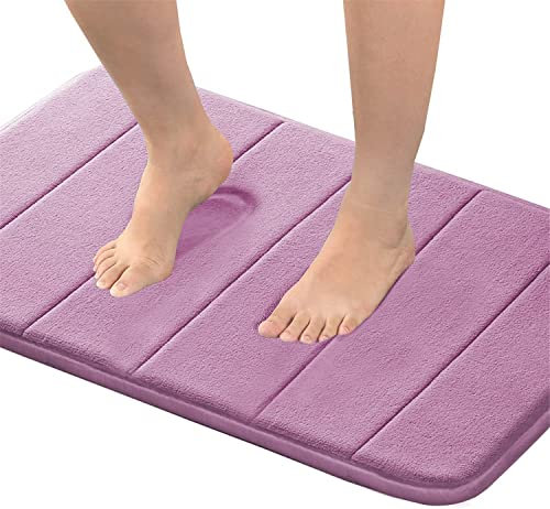FASCINATDECO Memory Foam Bathroom Rug, Non-Slip Bath Mat, Soft Absorbent Bathroom Carpet, Machine Washable Thick Bath Rug for Tub Shower Bath Room Toilet Floors (Lilac,43 x 60 cm)