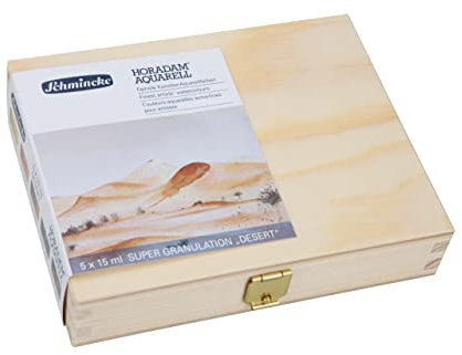 Schmincke – HORADAM® AQUARELL, Super Granulation Set Wüste, 5 x 15 ml-Tuben, 74 869 097, Holzkasten, sehr stark granulierende Farbtöne, feinste, supergranulierende Aquarellfarben