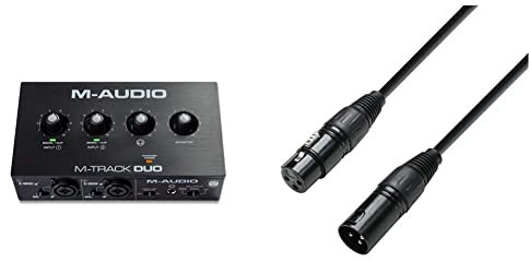M-Audio M-Track Duo – USB Audio Interface für Aufnahmen, Streaming und Podcasting, mit dualen XLR, Line- & DI-Eingängen & Adam Hall Cables K3DMF0150 DMX Kabel XLR male auf XLR female 1,5m