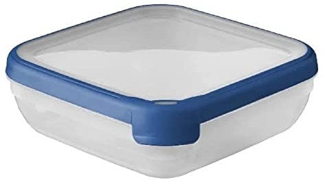Curver Boîte alimentaire carrée multi usage 1,6L en polypropylène 100% recyclé, 20x20x6,5 cm, adapté au Micro-Ondes, Lave-Vaisselle, Congélateur- Bleu