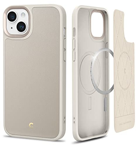 CYRILL von Spigen Kajuk Mag [Kompatibel mit iPhone 14] Magnetisches kabelloses Laden Premium Lederhülle Schutzhülle - Cream
