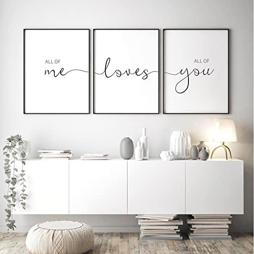 All Of Me Loves All Of You Poster Prints Couple Quotes Art Canvas Painting Nordic Nursery Wall Pictures Bedroom Home Decor 30x40cm-3Pieces Frameless