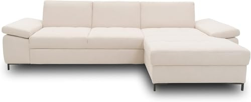 DOMO. collection Ecksofa Curacao, Sofa mit Federkern, Creme | Longchair rechts mit Armlehnfunktion, L-Sofa mit Federkern, 297 x 160 x 84 cm (BxTxH)