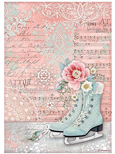 Stamperia International DFSA4730 Reispapier-Sweet Winter-Schlittschuhe, mehrfarbig, A4