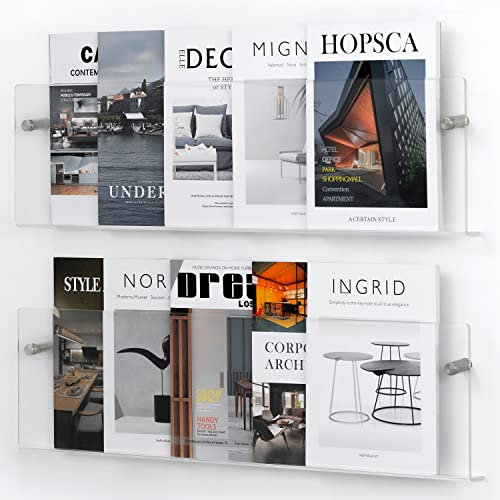 XOHYW Zeitschriftenhalter, Acryl, Wandhalterung, Bücherregal, Zeitschriftenständer, Literaturbroschüren-Präsentationsregal für Wartezimmer, Wohnzimmer, Büro, Zuhause, Organisation, 2 Stück