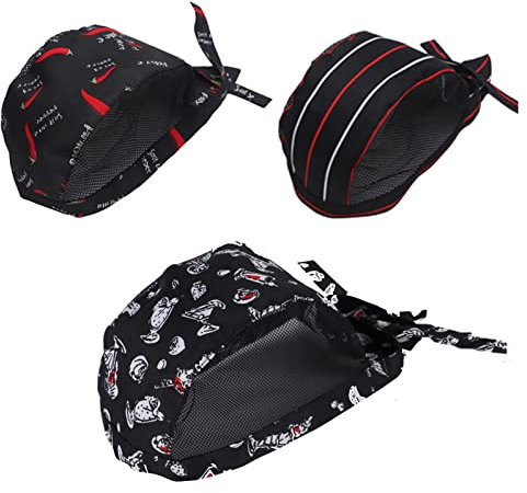 ZYHDFH Kochmütze 3pcs Verstellbarer KüChenkoch Hut Kochen Mütze Kochmütze Unisex Gastronomie Hut Chef Kochhut Staubmütze Arbeitsmütze Kopfbedeckung Küchenmütze Kopftuch Cap für Damen Frauen Kochen