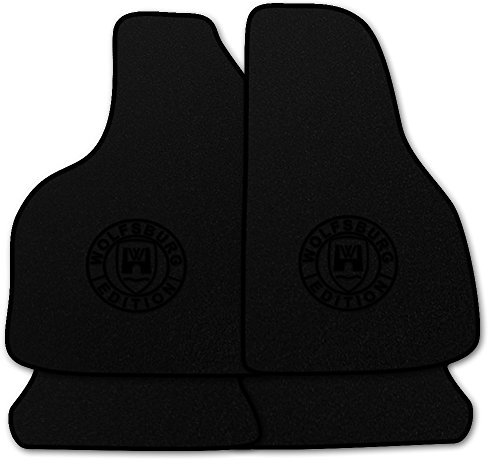 AUTOTEPPICH-Stylers Velours Schwarze Fußmatten passend für VW Golf 2 mit Logo Wolfsburg Edition WOB und Rand in schwarz