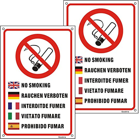 Goodvia Rauchen Verboten Schilder 20 x 30 cm Kunststoff Schild mit Selbstklebend No Smoking Schild Rauchverbot mit UV Schutz für Außenbereich Innenbereich