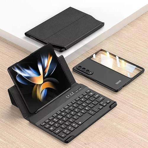 Leather Case Cover with Bluetooth Keyboard for Sa_msung Galaxy Z Fold 4,Protective Sleeve Built-in Stylus Slot & Screen Protector (Grain)