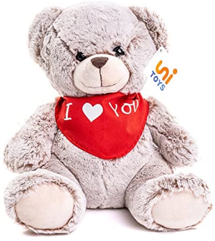 Uni-Toys - Teddybär, superweich (Hellbraun) - Mit Halstuch I Love You - 24 cm (Höhe) - Plüsch-Bär, Teddy - Plüschtier, Kuscheltier