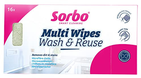 Sorbo Microfibre Multi Wipes, 16 Pack Reusable Household Cloths for Multi-Purpose cleaning and Perfect for Wet and Dry use, Machine Washable and Ideal for Chemical Free Cleaning