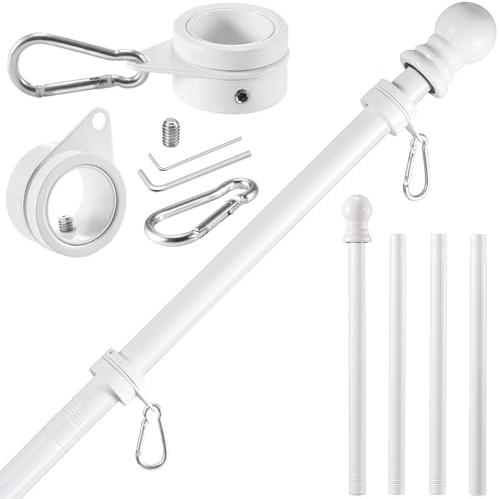 BONWIN White Flag Pole Kit for House, 5 FT Thickened Stainless Steel Outside Wall Mount Flagpole for 3x5' American Flag with 1 Tangle Free 360° Rotating Flag Pole Rings Hardware for Porch Residential