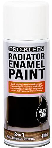Pro-Kleen Radiator Enamel Spray Paint Black Satin 400ml - Heat Resistant up to 100ºC - For Radiators, Hot Pipes, Water Tanks & More - Fast Drying & No Primer Needed