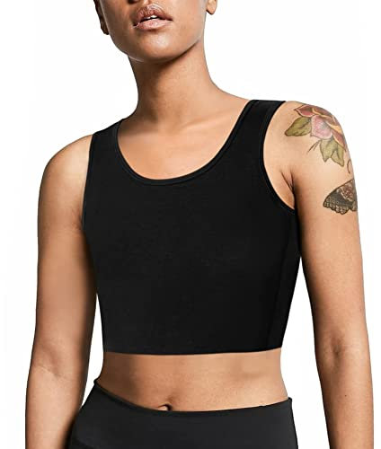 Junlan Women Transgender Tomboy FTM Elastic Chest Binder Bra Pullover Tank Top(Black,4XL)