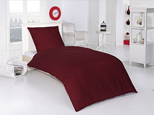 MB Warenhandel24 Bettwäsche 2 teilig luxuriöse Hotel DAMAST Bordeaux Mako Satin Baumwolle Premium 1X 135x200 cm + 1X 80x80 cm Kissenbezug mit Reißverschluss