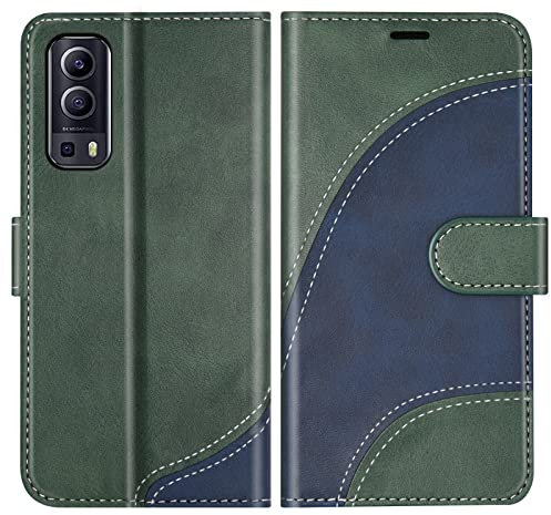 BoxTii Cover per Vivo Y72 5G, Custodia in PU Pelle Portafoglio per Vivo Y72 5G, Magnetica Cover a Libro con Slot per Schede, Verde