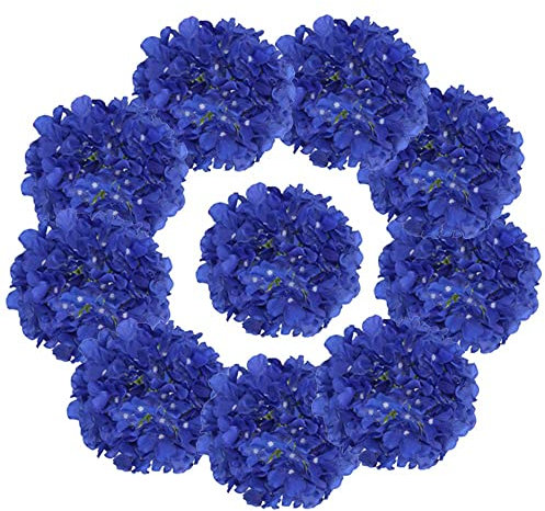 Alifst Hortensienköpfe aus Seide mit Stielen für selbstgemachte Hochzeitssträuße, Tafelaufsätze, Arrangements, Party, Babyparty, Heimdekorationen (Königsblau), 10 Stück