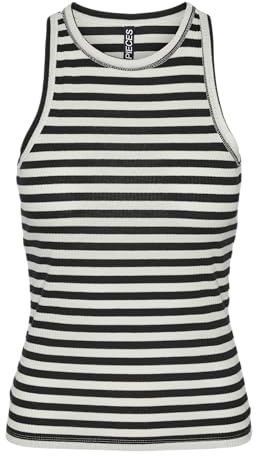 PIECES Women's Top, Black/Stripes: Cloud Dancer., XS