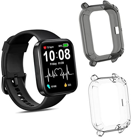 Blueshaweu Schutzhülle für ID207 Mini 1,5'' Smartwatch, All-Around Case Ultra dünn TPU Schutz Hülle kompatibel mit Tensky ID207 mini/Tensky TK01 Smartwatch 1,5'' (schwarz+transparent)