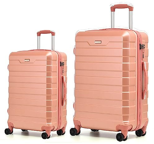 RMW Suitcase Large Medium Cabin Size | Hard Shell | Lightweight | 4 Dual Spinner Wheels | Trolley Luggage Suitcase | Hold Check in Luggage | TSA Combination Lock (Rose Gold, Cabin 20 + Medium 24)