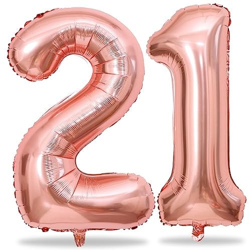 Rose Gold 21st Birthday Balloons - 40in Mylar Foil Numbers 2 & 1 for Her